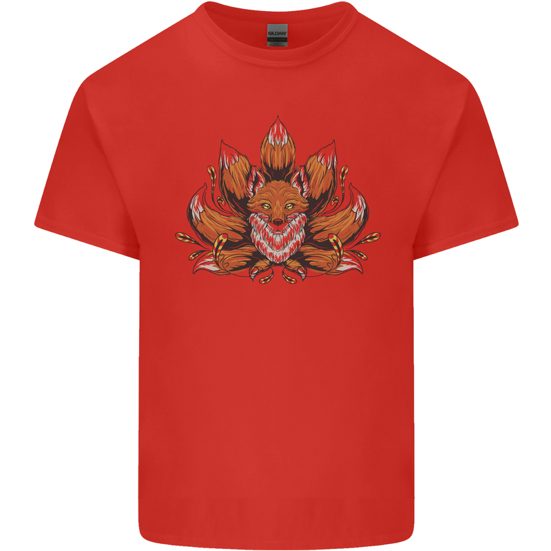 A Trippy Fox With Seven Tails Mens Cotton T-Shirt Tee Top Red
