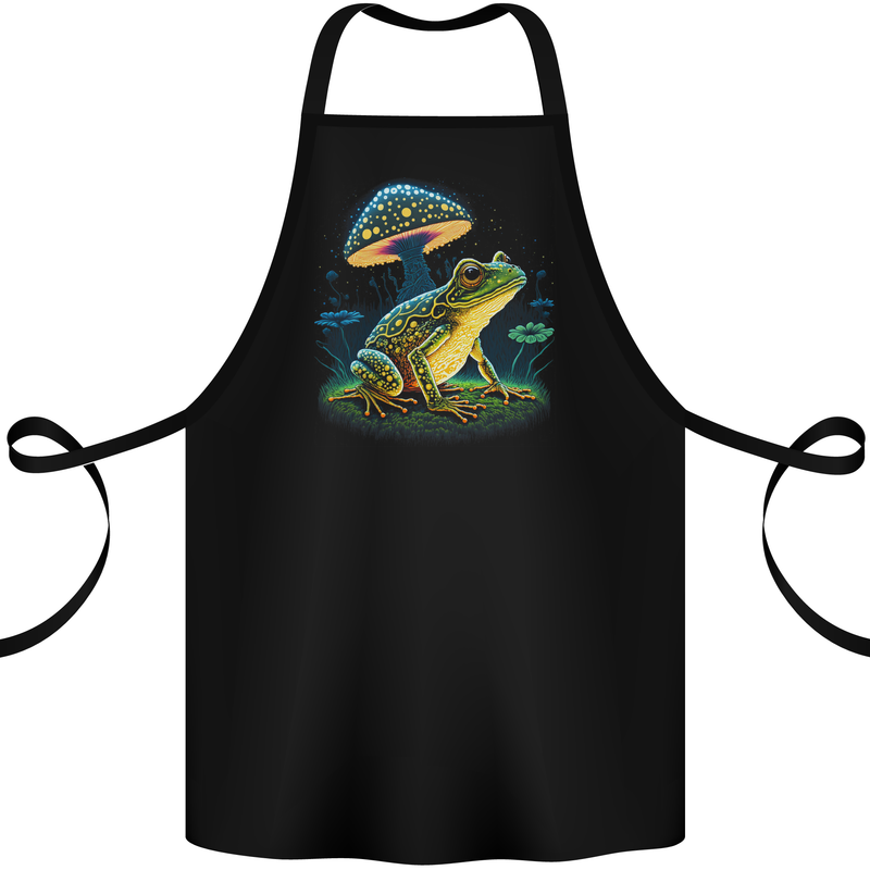 A Trippy Frog Magic Mushrooms LSD Cotton Apron 100% Organic Black