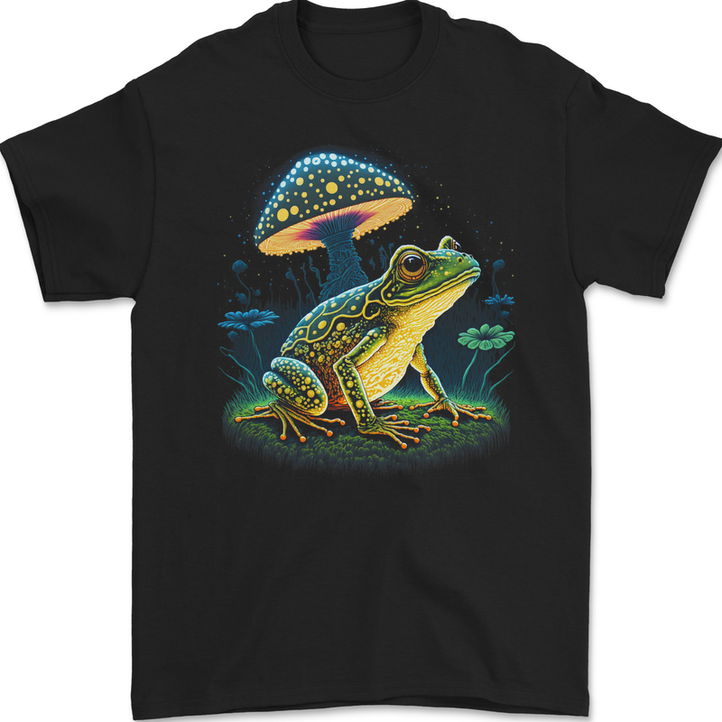 A Trippy Frog Magic Mushrooms LSD Mens Gildan Cotton T-Shirt Black
