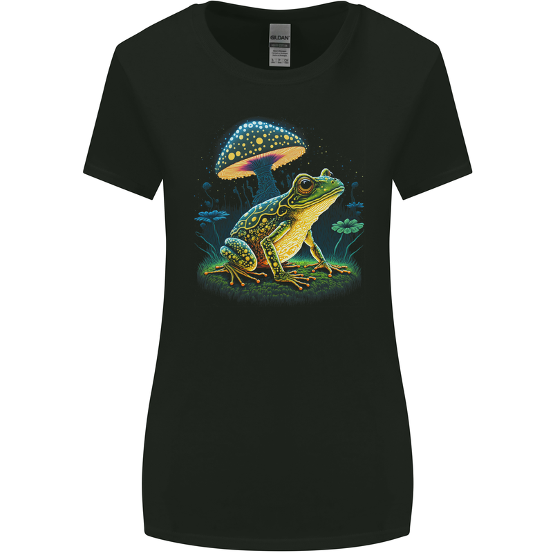 A Trippy Frog Magic Mushrooms LSD Womens Wider Cut T-Shirt Black
