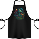 A Trippy Magic Mushroom City LSD Cotton Apron 100% Organic Black