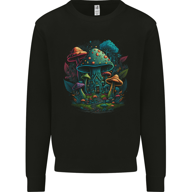 A Trippy Magic Mushroom City LSD Kids Sweatshirt Jumper Black
