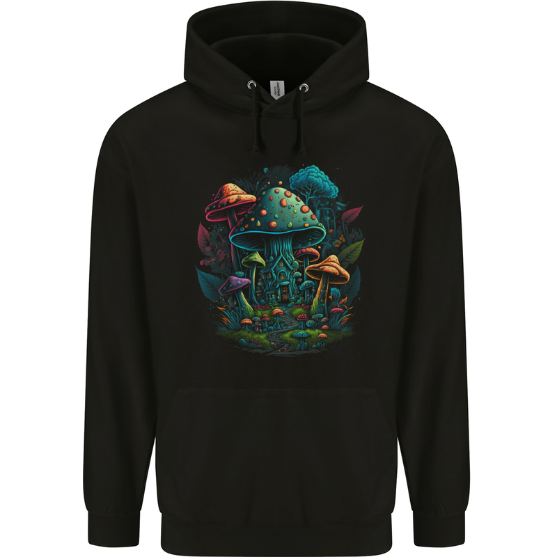 A Trippy Magic Mushroom City LSD Mens 80% Cotton Hoodie Black