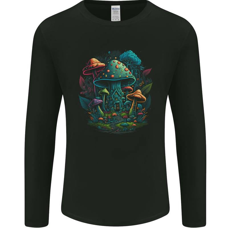 A Trippy Magic Mushroom City LSD Mens Long Sleeve T-Shirt Black