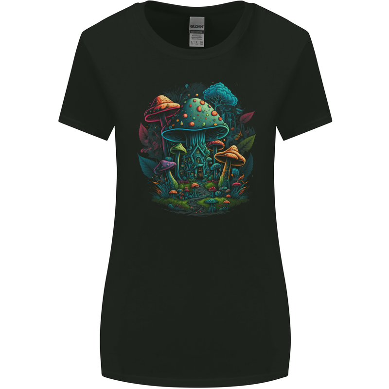 A Trippy Magic Mushroom City LSD Womens Wider Cut T-Shirt Black