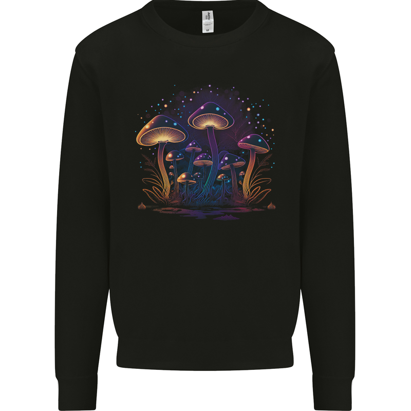 A Trippy Magic Mushroom Forest LSD Kids Sweatshirt Jumper Black