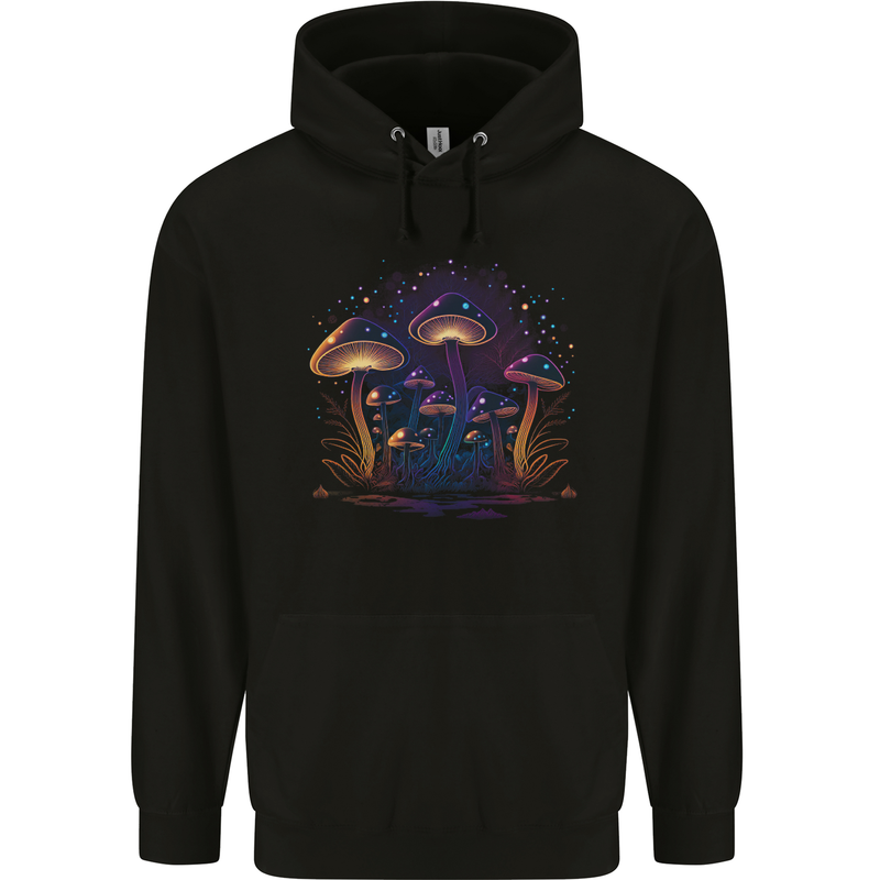 A Trippy Magic Mushroom Forest LSD Mens 80% Cotton Hoodie Black