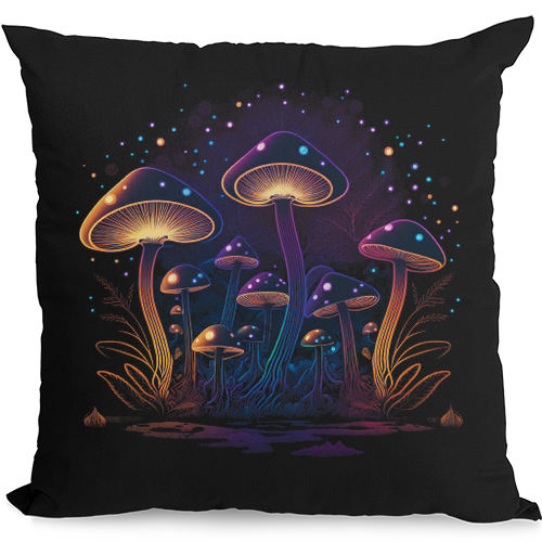 A Trippy Magic Mushroom Forest LSD Mens Womens Kids Unisex Black Cushion Cover