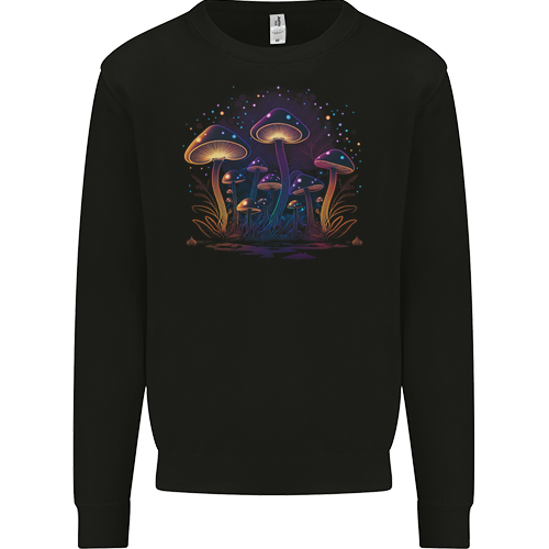 A Trippy Magic Mushroom Forest LSD Mens Womens Kids Unisex Black Kids Sweatshirt