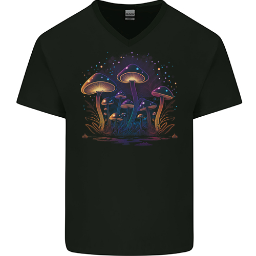 A Trippy Magic Mushroom Forest LSD Mens Womens Kids Unisex Black Mens V-Neck T-Shirt