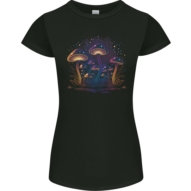 A Trippy Magic Mushroom Forest LSD Womens Petite Cut T-Shirt Black