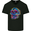 A Trippy Skull Mens V-Neck Cotton T-Shirt Black