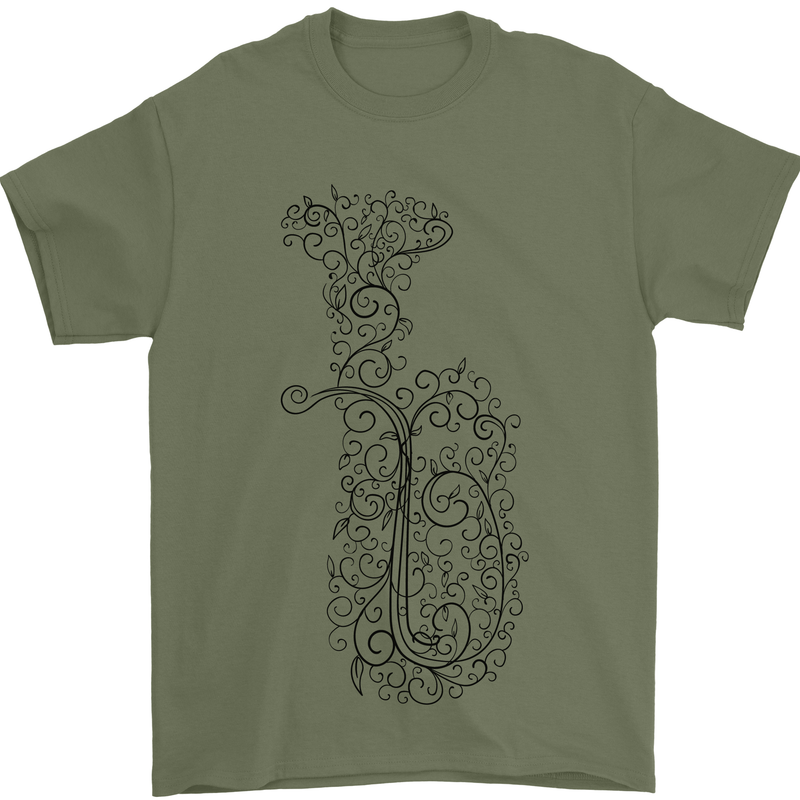 A Tuba Musical Instruments Brass Band Mens T-Shirt 100% Cotton Military Green