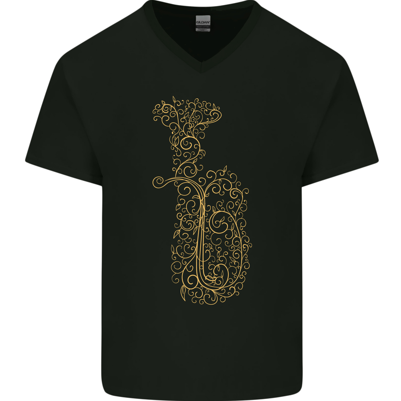 A Tuba Musical Instruments Brass Band Mens V-Neck Cotton T-Shirt Black