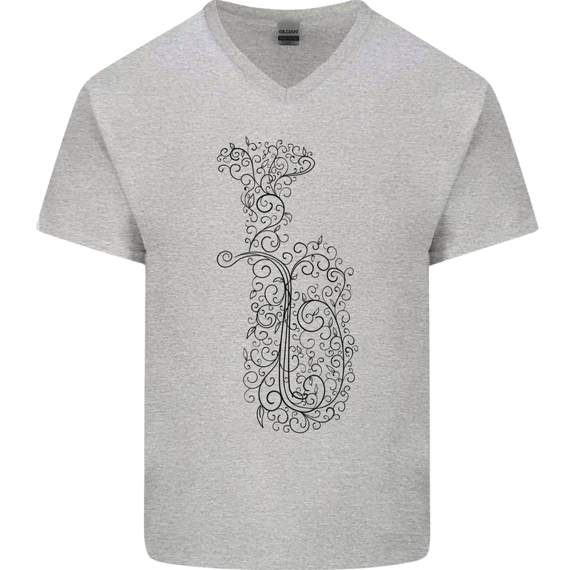 A Tuba Musical Instruments Brass Band Mens V-Neck Cotton T-Shirt Sports Grey