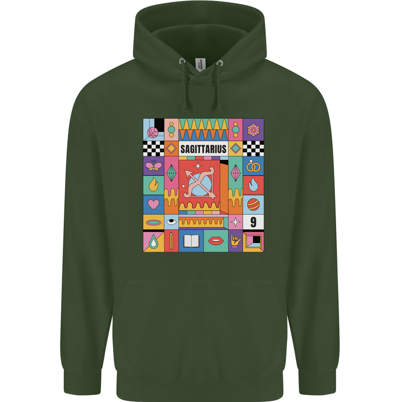 A Vibrant Sagittarius Star Sign Zodiac Childrens Kids Hoodie Forest Green