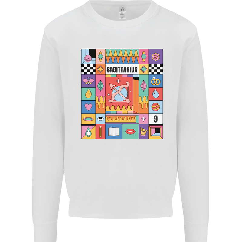 A Vibrant Sagittarius Star Sign Zodiac Kids Sweatshirt Jumper White