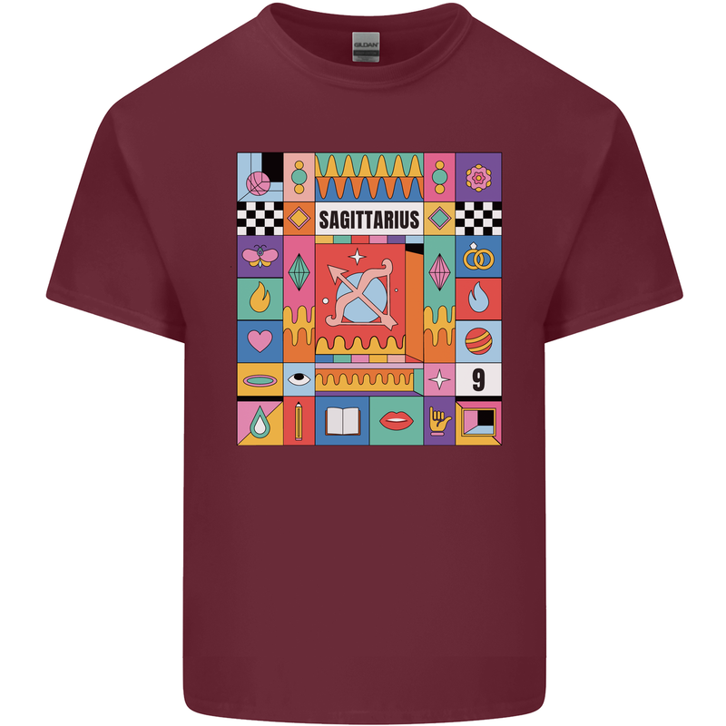 A Vibrant Sagittarius Star Sign Zodiac Mens Cotton T-Shirt Tee Top Maroon