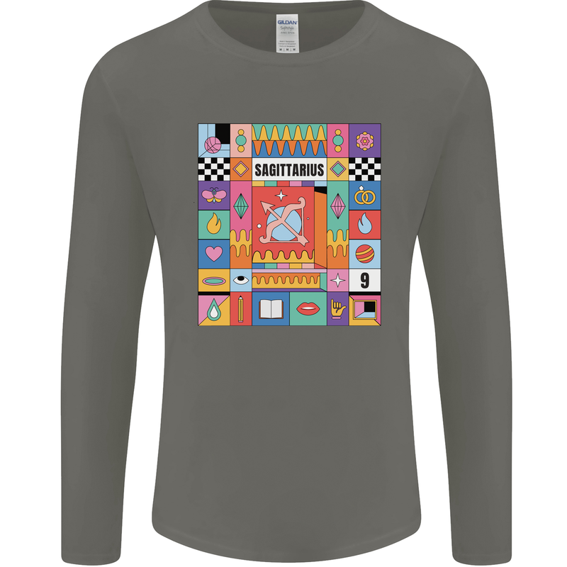 A Vibrant Sagittarius Star Sign Zodiac Mens Long Sleeve T-Shirt Charcoal