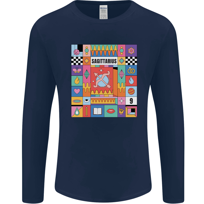 A Vibrant Sagittarius Star Sign Zodiac Mens Long Sleeve T-Shirt Navy Blue