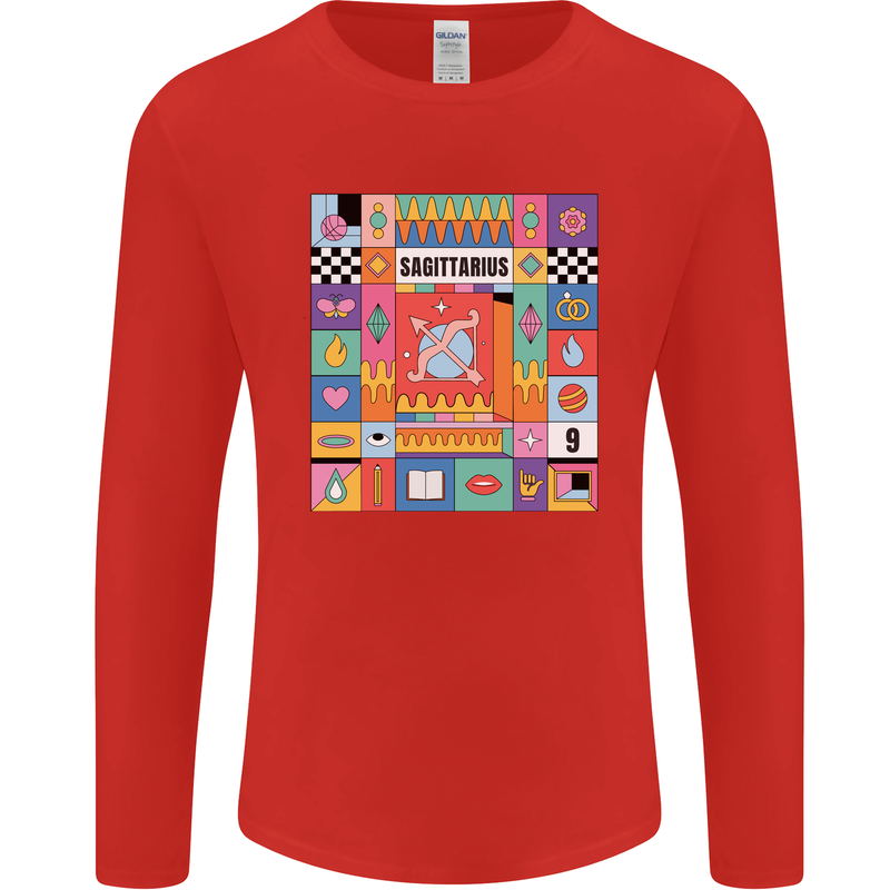 A Vibrant Sagittarius Star Sign Zodiac Mens Long Sleeve T-Shirt Red
