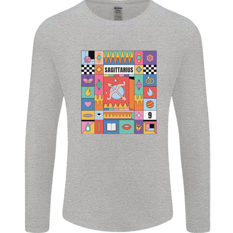 A Vibrant Sagittarius Star Sign Zodiac Mens Long Sleeve T-Shirt Sports Grey