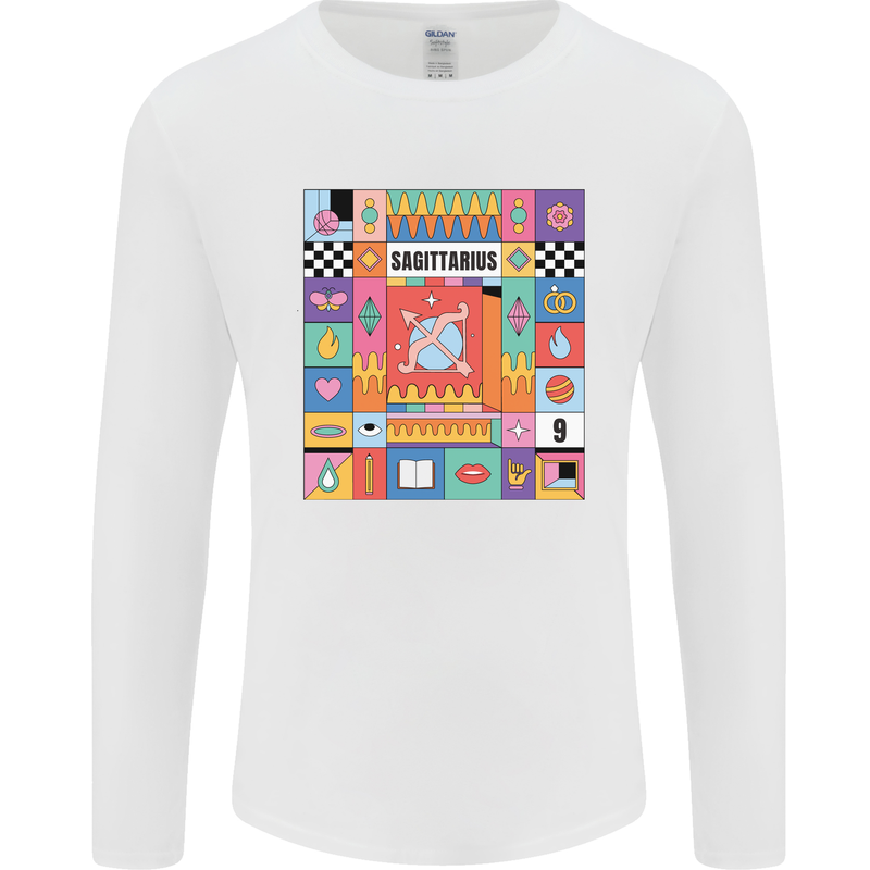 A Vibrant Sagittarius Star Sign Zodiac Mens Long Sleeve T-Shirt White