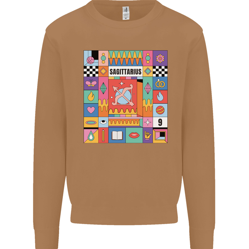 A Vibrant Sagittarius Star Sign Zodiac Mens Sweatshirt Jumper Caramel Latte