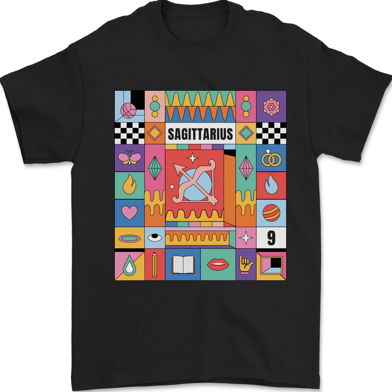 A Vibrant Sagittarius Star Sign Zodiac Mens T-Shirt 100% Cotton Black