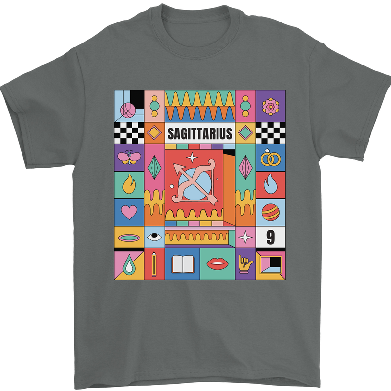 A Vibrant Sagittarius Star Sign Zodiac Mens T-Shirt 100% Cotton Charcoal