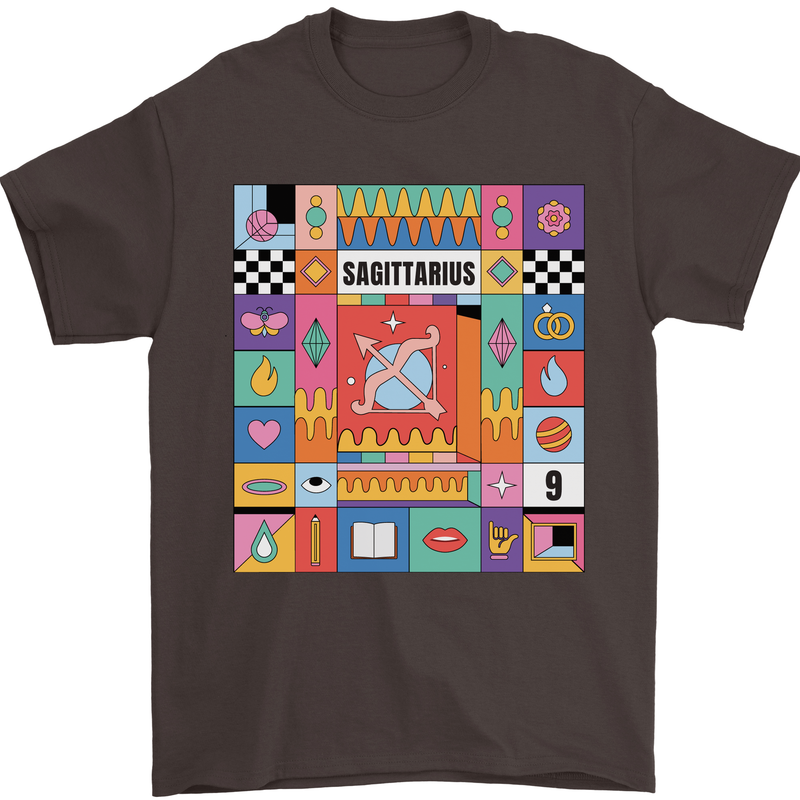 A Vibrant Sagittarius Star Sign Zodiac Mens T-Shirt 100% Cotton Dark Chocolate