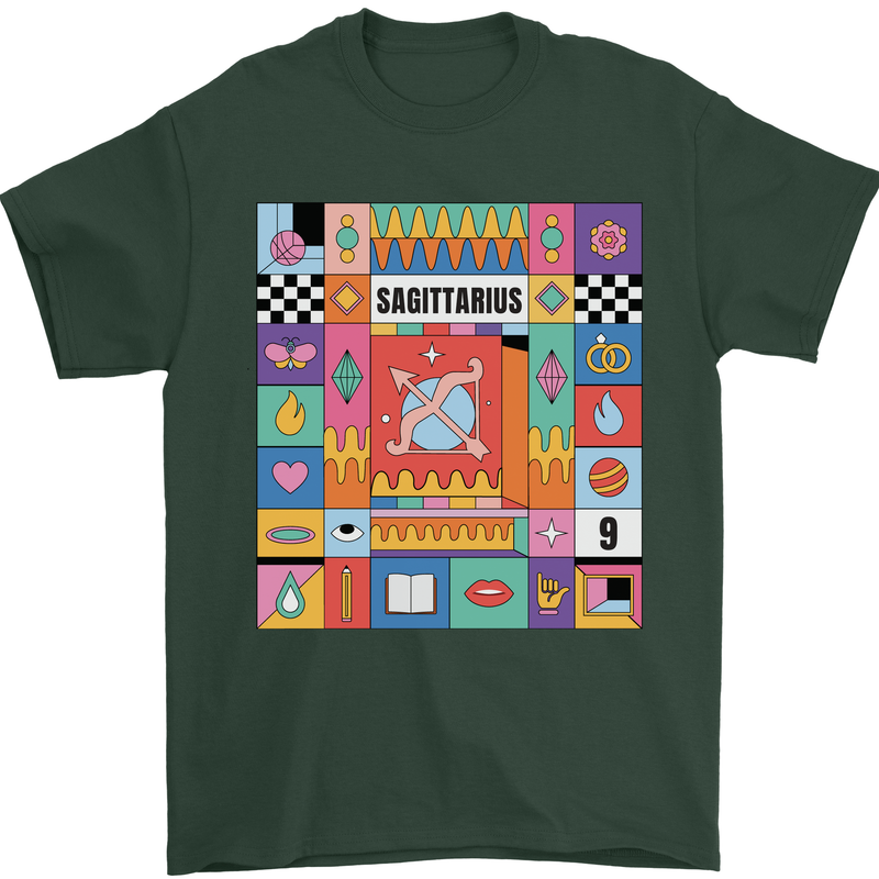 A Vibrant Sagittarius Star Sign Zodiac Mens T-Shirt 100% Cotton Forest Green