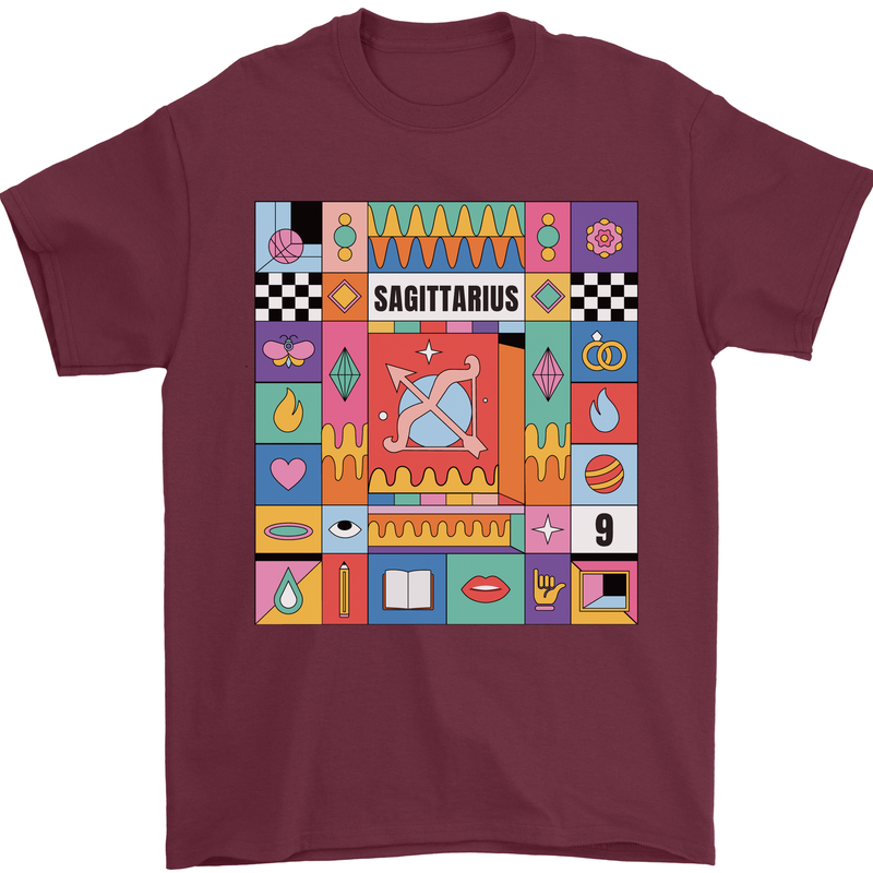 A Vibrant Sagittarius Star Sign Zodiac Mens T-Shirt 100% Cotton Maroon