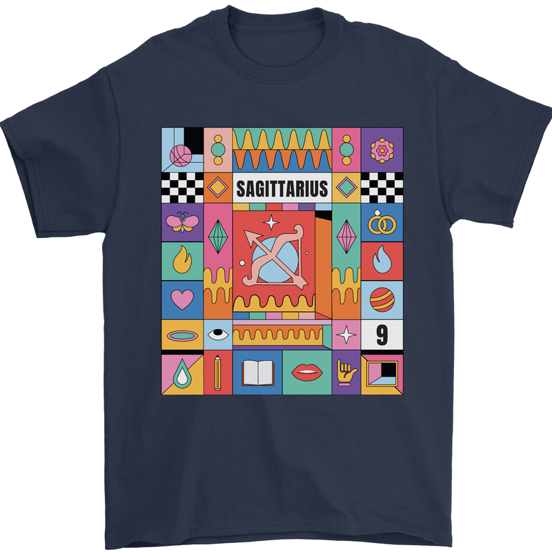 A Vibrant Sagittarius Star Sign Zodiac Mens T-Shirt 100% Cotton Navy Blue