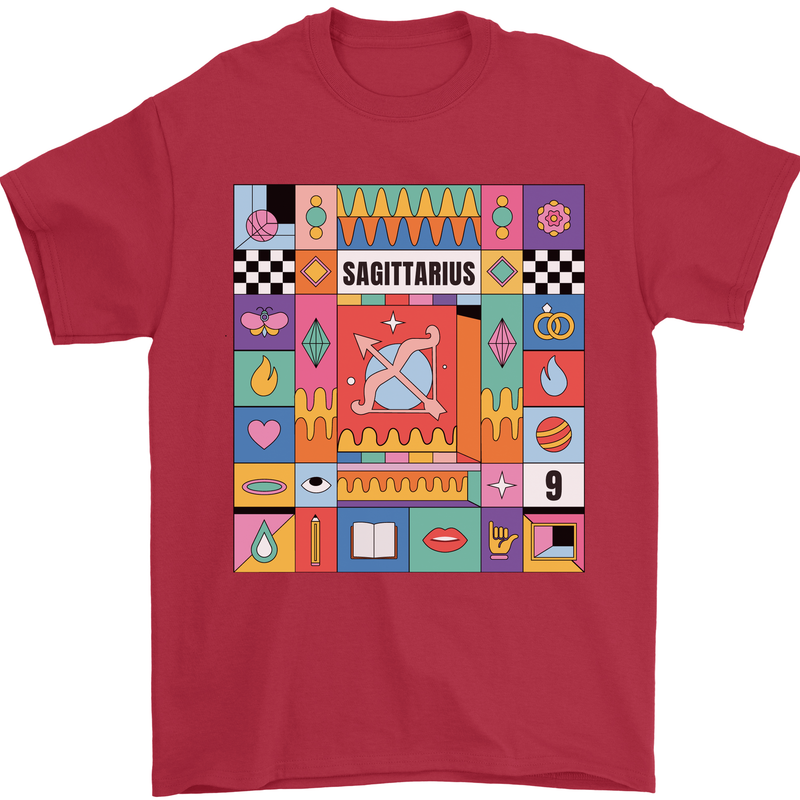 A Vibrant Sagittarius Star Sign Zodiac Mens T-Shirt 100% Cotton Red