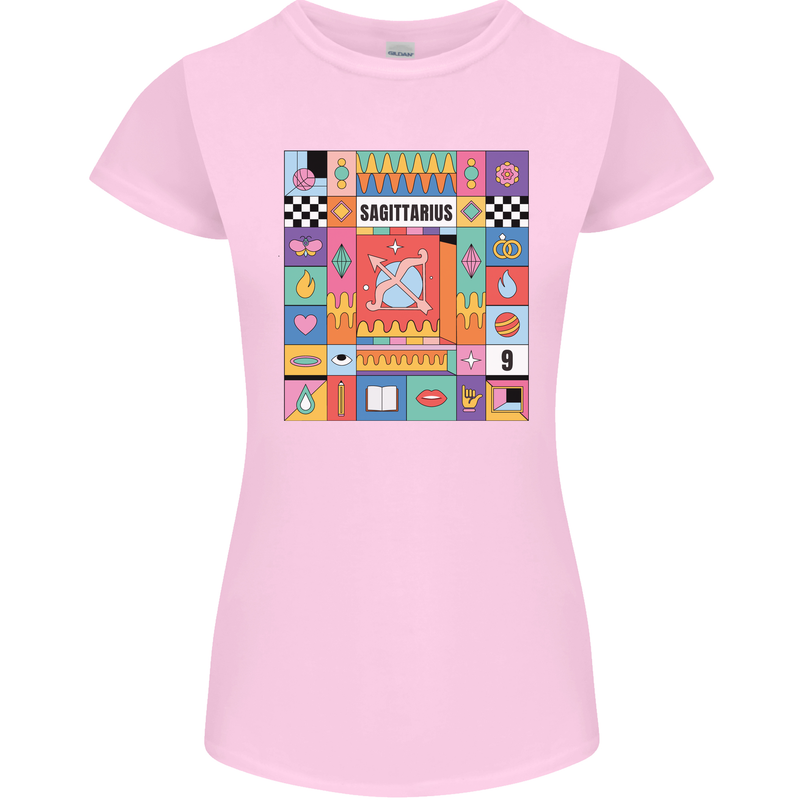 A Vibrant Sagittarius Star Sign Zodiac Womens Petite Cut T-Shirt Light Pink