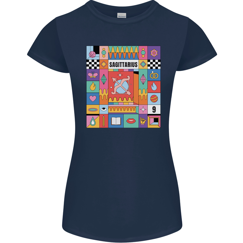 A Vibrant Sagittarius Star Sign Zodiac Womens Petite Cut T-Shirt Navy Blue