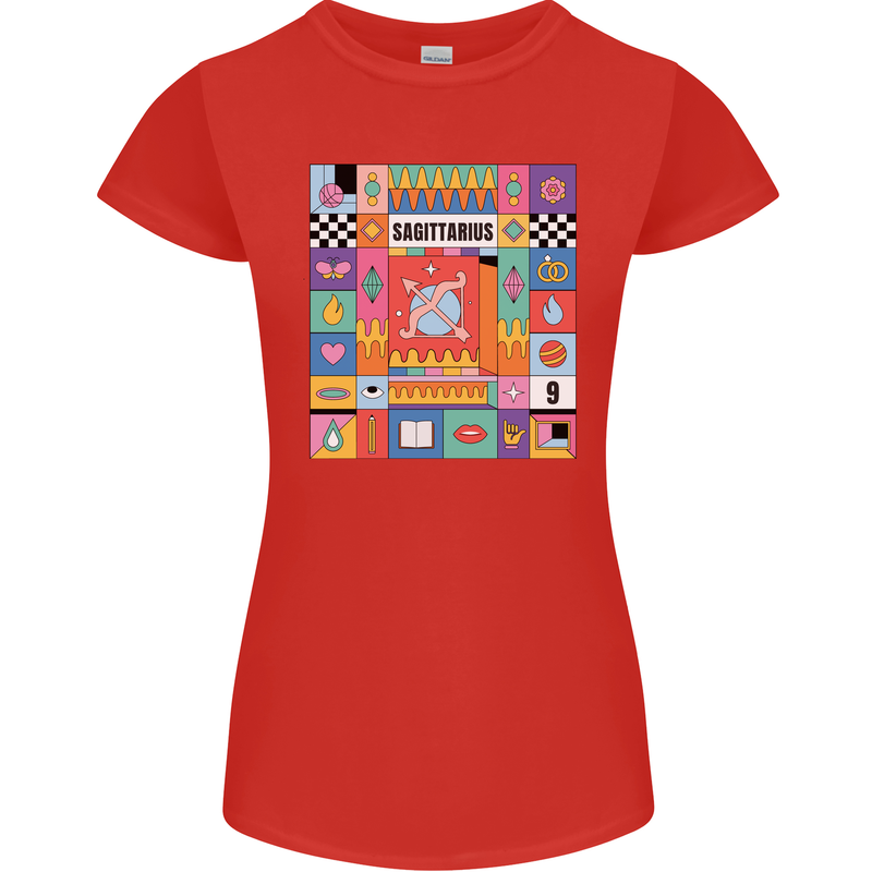 A Vibrant Sagittarius Star Sign Zodiac Womens Petite Cut T-Shirt Red