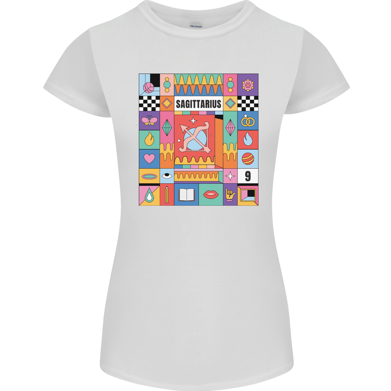 A Vibrant Sagittarius Star Sign Zodiac Womens Petite Cut T-Shirt White