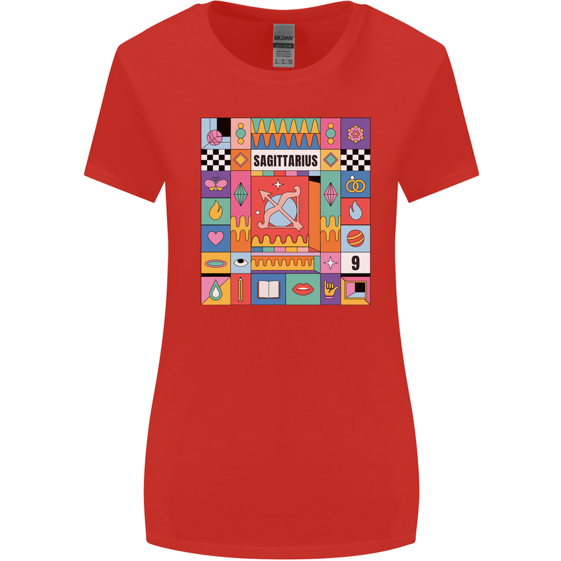 A Vibrant Sagittarius Star Sign Zodiac Womens Wider Cut T-Shirt Red