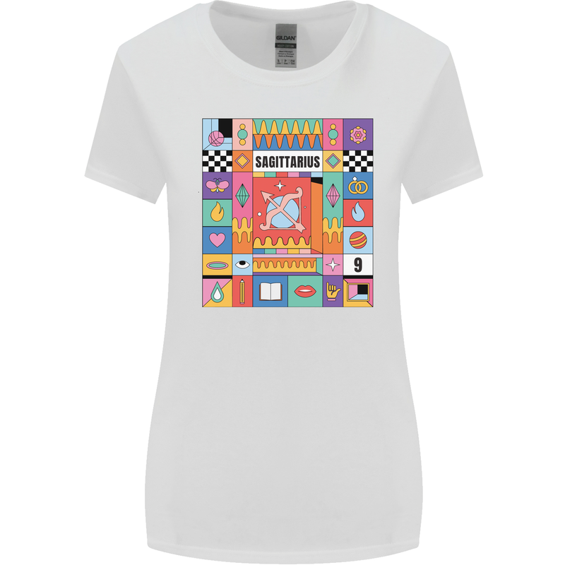 A Vibrant Sagittarius Star Sign Zodiac Womens Wider Cut T-Shirt White