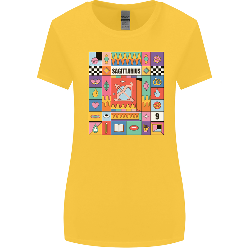 A Vibrant Sagittarius Star Sign Zodiac Womens Wider Cut T-Shirt Yellow