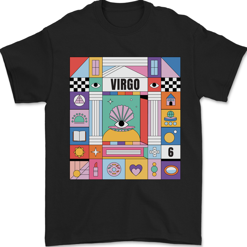 A Vibrant Virgo Star Sign Zodiac Mens T-Shirt 100% Cotton Black