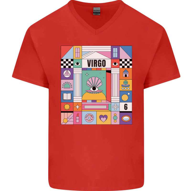 A Vibrant Virgo Star Sign Zodiac Mens V-Neck Cotton T-Shirt Red