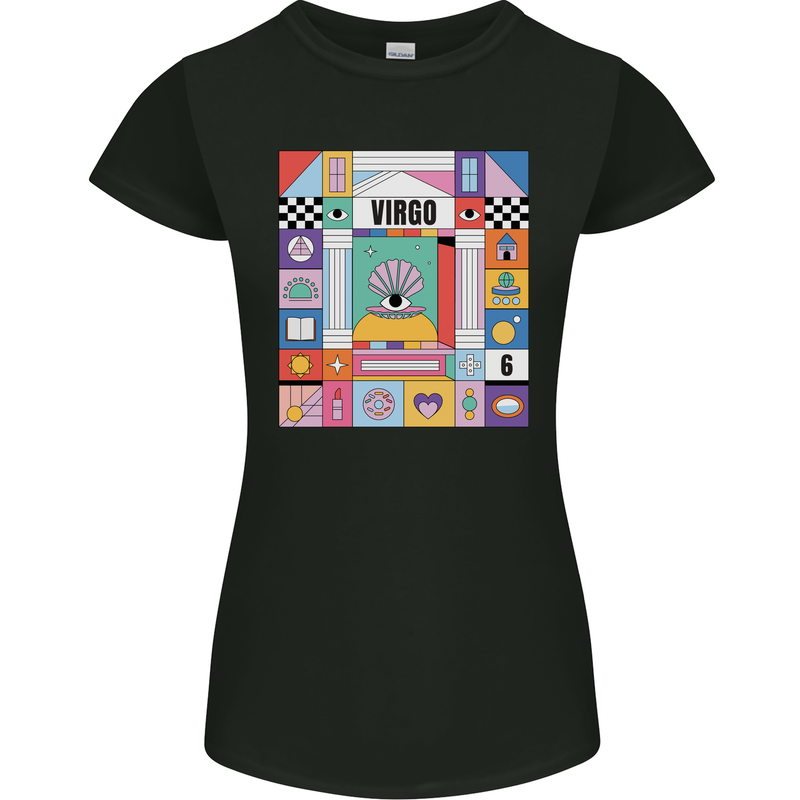 A Vibrant Virgo Star Sign Zodiac Womens Petite Cut T-Shirt Black