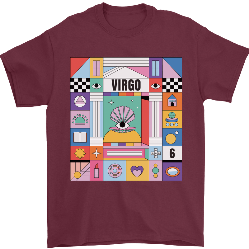A Vibrant Virgo Zodiac Star Sign Mens T-Shirt 100% Cotton Maroon