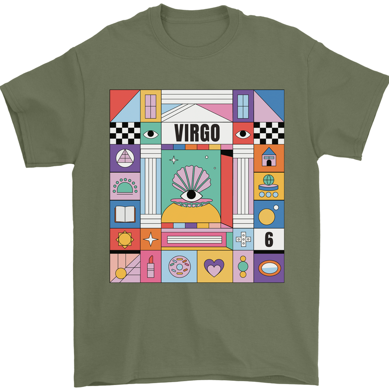 A Vibrant Virgo Zodiac Star Sign Mens T-Shirt 100% Cotton Military Green