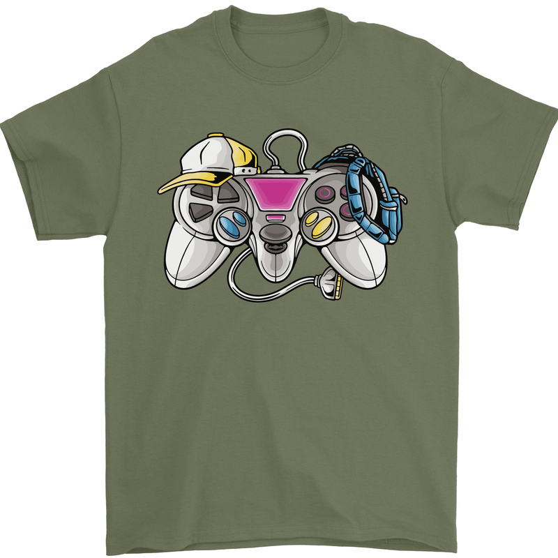 A Video Game Console Controller Mens T-Shirt 100% Cotton Military Green