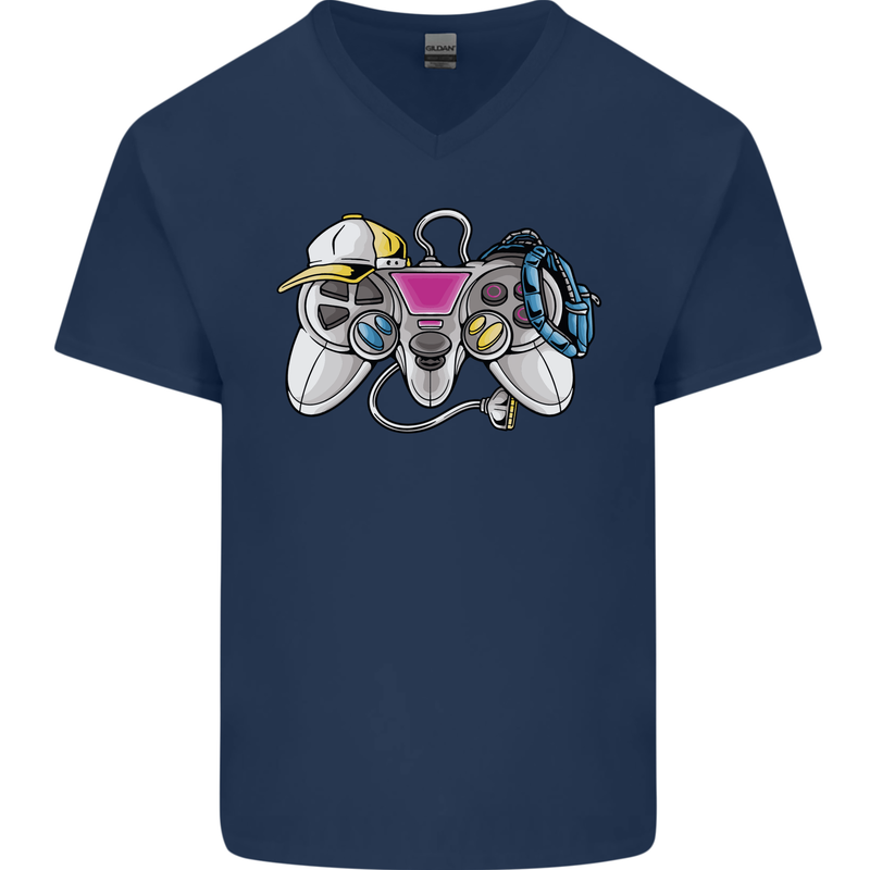 A Video Game Console Controller Mens V-Neck Cotton T-Shirt Navy Blue