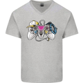 A Video Game Console Controller Mens V-Neck Cotton T-Shirt Sports Grey